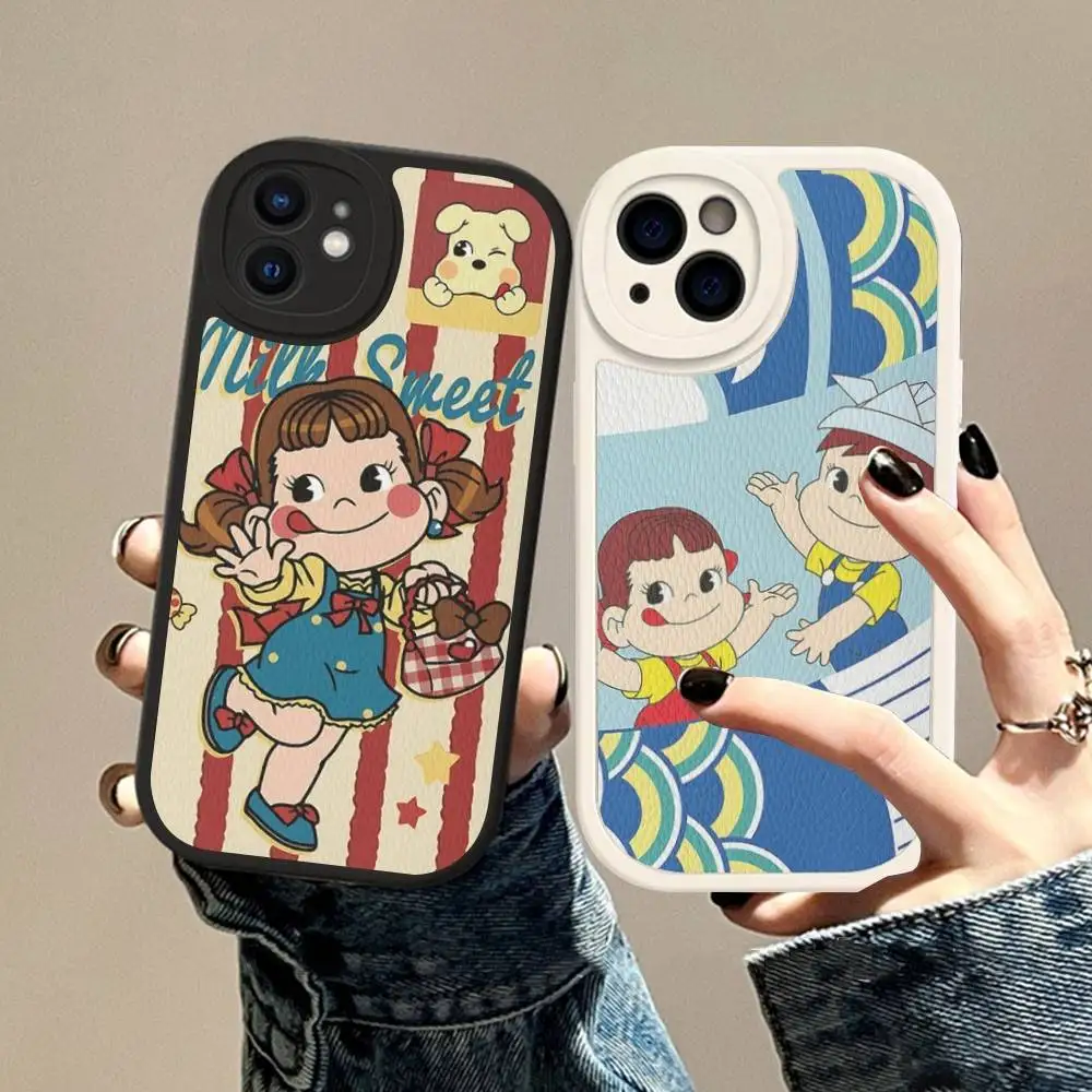 

Cartoon Cute M-milky P-pekochan Leather Phone Case For IPhone 16 15 14 17 Pro Max 11 12 Mini Plus Soft Shell