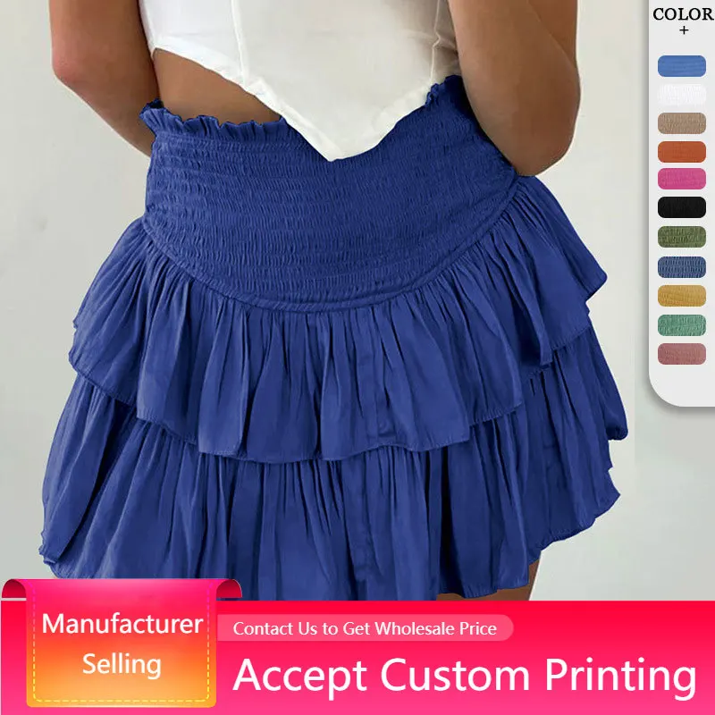 Fashion Pleated Skirt High Waist Plain Color Ruffle Flap Versatile Halfskirt Women's Summer Sexy Mini  Pleated Half Skirt