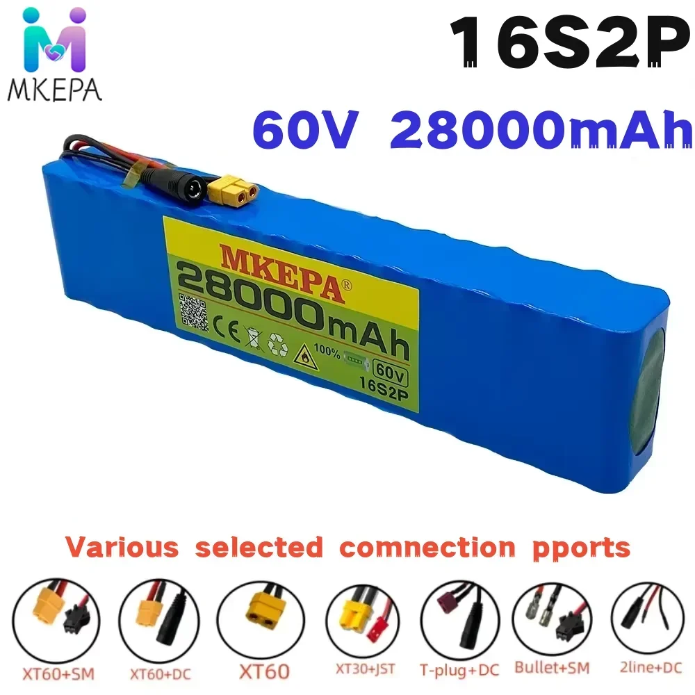 

16S2P 60V 2800mAh 18650 lithium-ion battery pack 67.2V, suitable for electric bicycles and scooters, with built-in 1000W+BMS