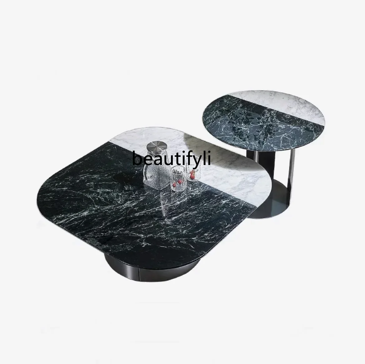 

Nordic Mild Luxury Marble Coffee Table Design Small Apartment Living Room Stitching round Tea Table