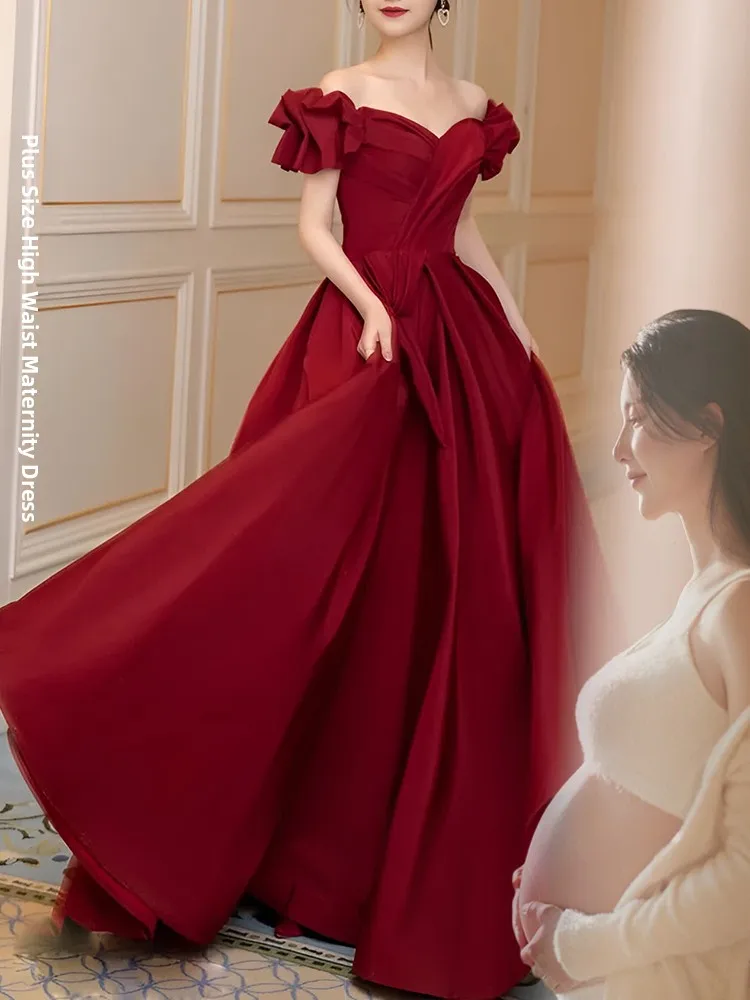 

Red Wedding Dr One oulder Bridesmaid Gown Floor Length Korean Sle Beorliorn Brand for Engagement Par And Performance