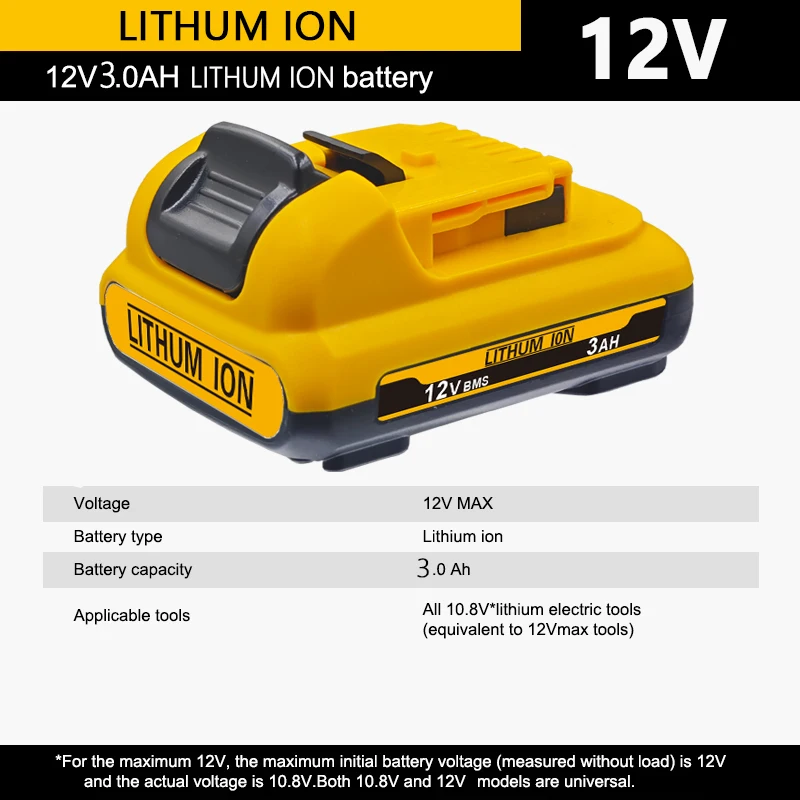 

Литий-ионный аккумулятор для Dewalt 10,8 В, 12 В, 2 Ач, 3 Ач, DCB120, DCB123 DCB125 DCB124 DCD710, аккумулятор для электроинструментов