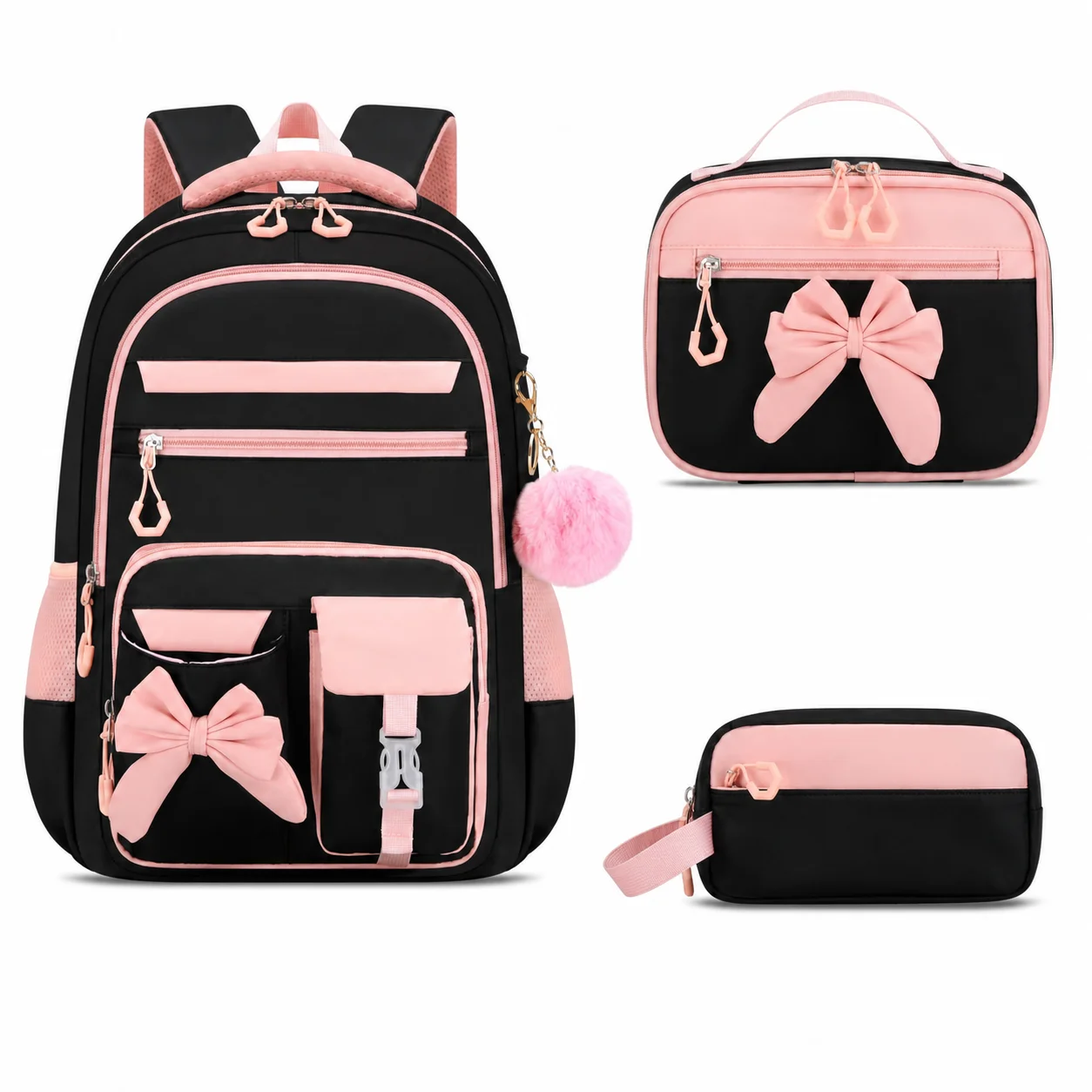 Pencil Case Set Polyester Girls School Bag Set Color Block Backpack Anti-Theft Large Capacity Backpack For Travel Outdoor School