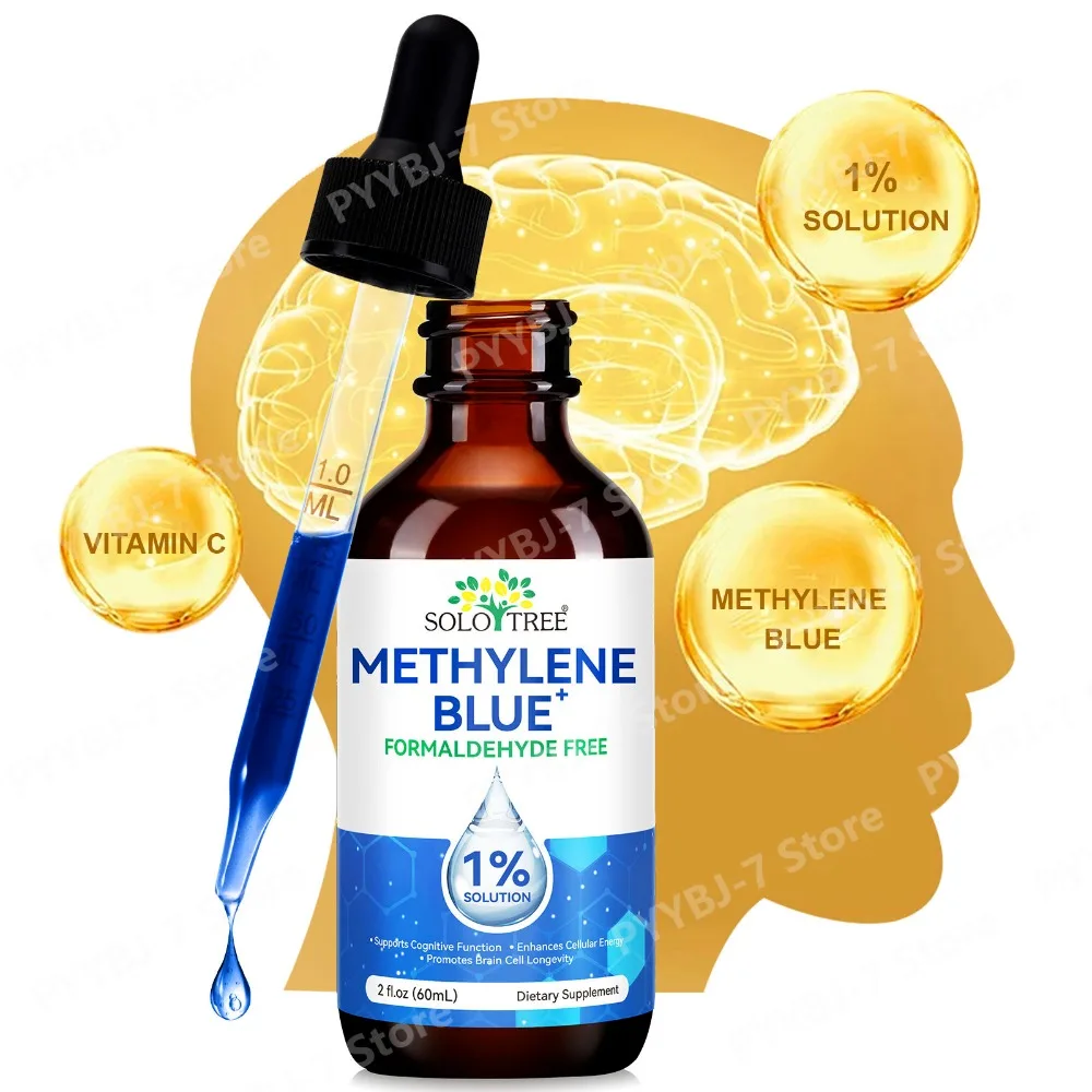 SoloTree Methylene Blue+ Liquid Supports Cognitive Function, Enhances Cellular Energy, 1% Solution, Formaldehyde-Free, 60 ML