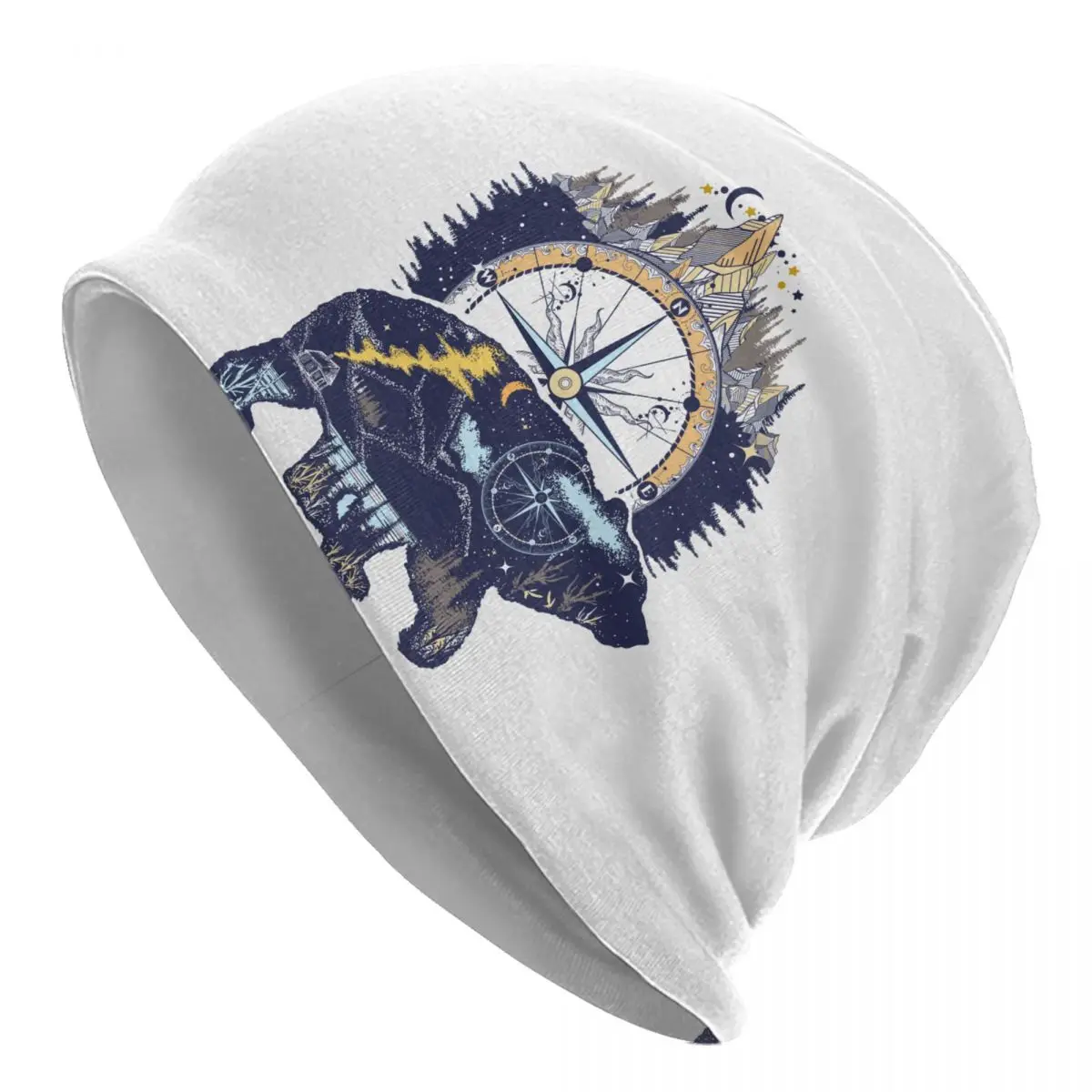 

Изготовленные на заказ шапки Bear And Mountains Adventure Compass Skullies для мужчин и женщин, трендовая зимняя теплая вязаная шапка унисекс, шапки с капюшоном для взрослых