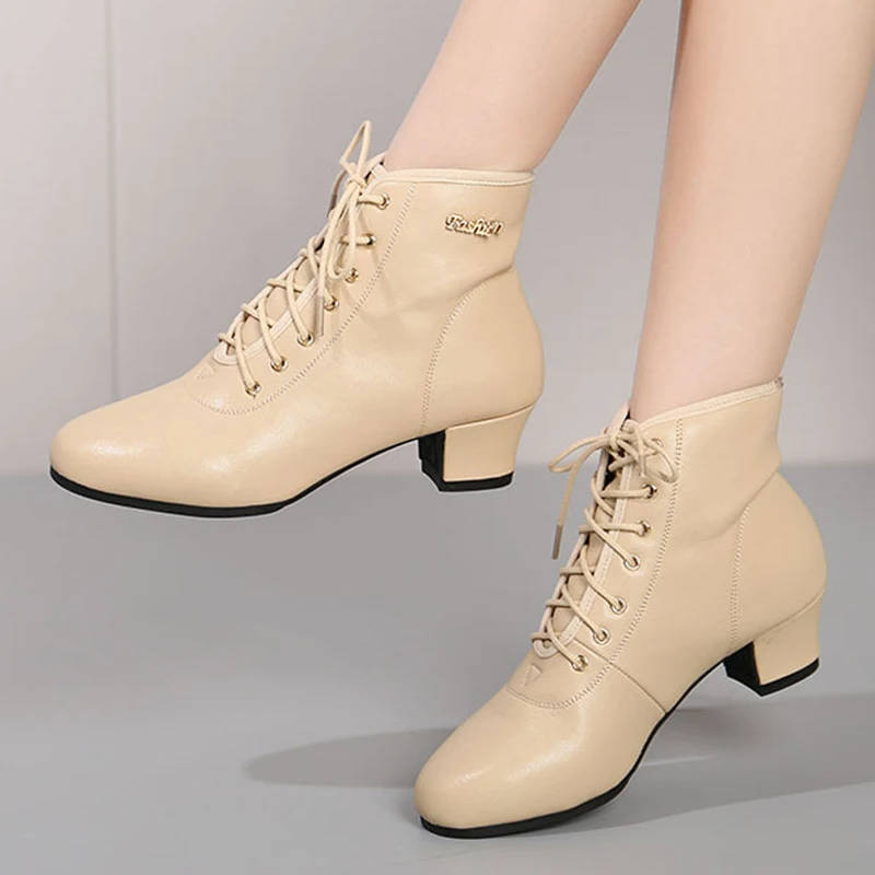Women Shoes White Ankle Boots for Girls Ladies Woman Sneakers Short Boot Tango Modern Dancing Shoes Square Dance Shoes