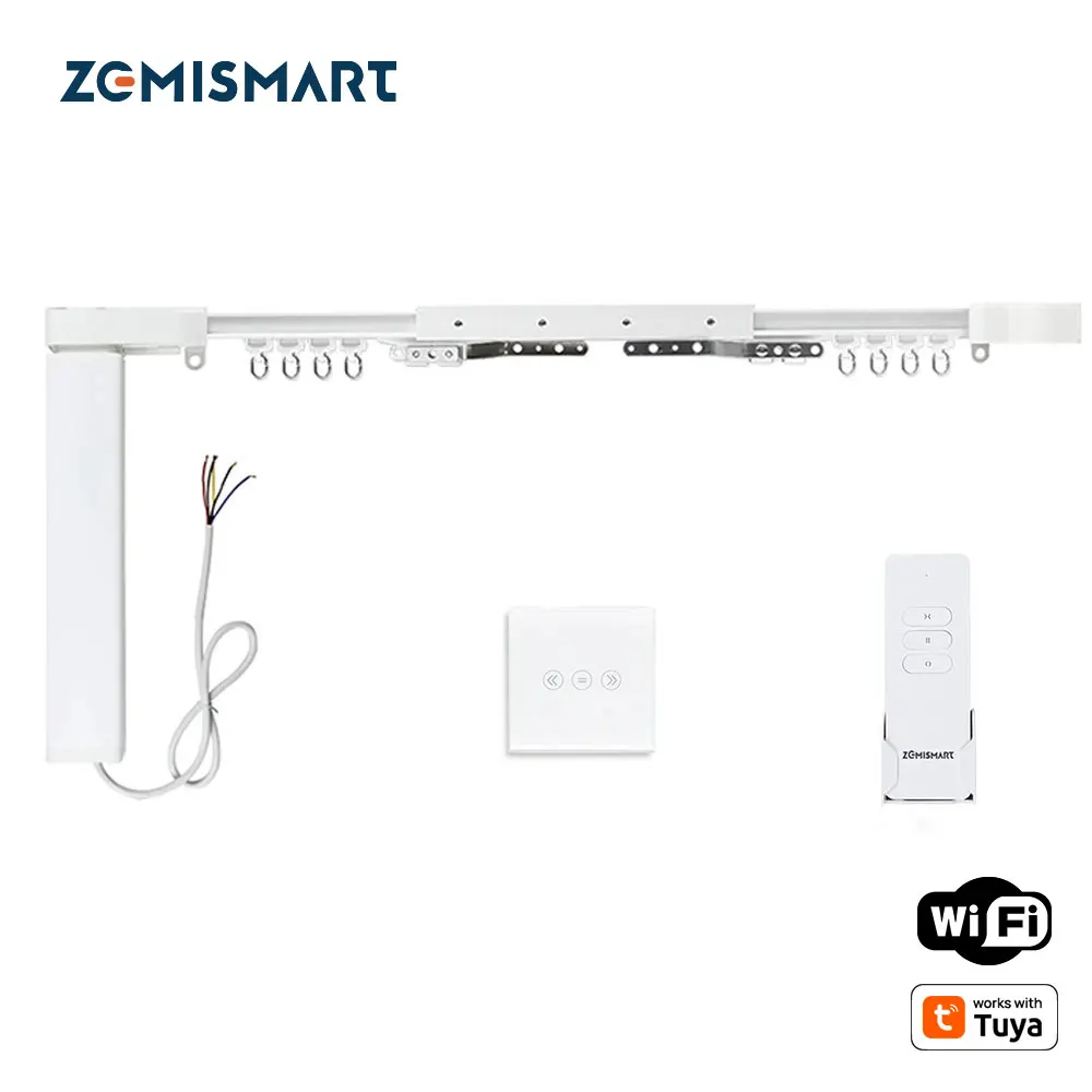 Zemismart Intelligent House Motorized Smart Curtains With Curtain Track Rod Wall Switch Work with Tuya Smart Life Alexa Google