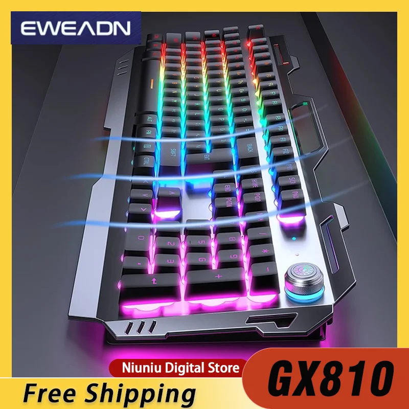 

Gaming Keyboard RGB Knob Control Gaming PC/Laptop USB Wired 104-Key High Floating Keycap Ergonomic Hand Rest Waterproof Keycaps