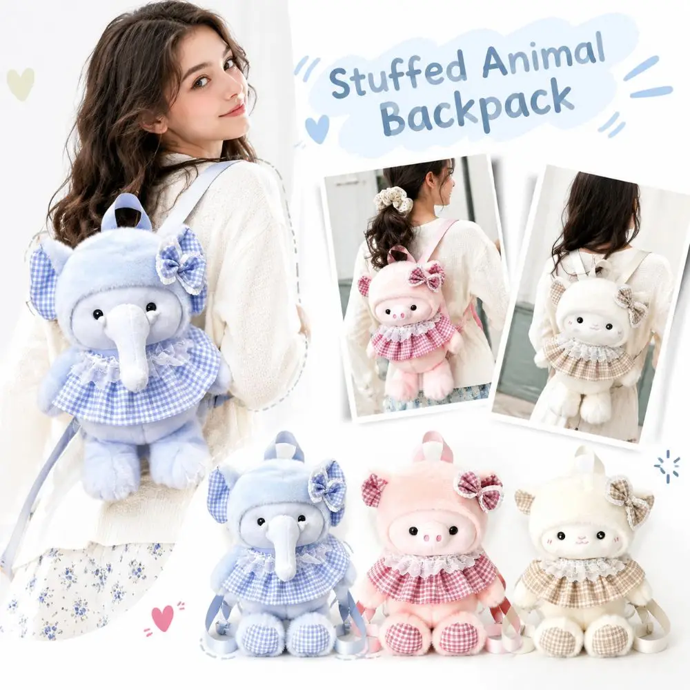 New Fluffy Stuffed Animal Backpack Sheep Cute Cartoon Backpack Elephant Pig Animal Bag Girls Children