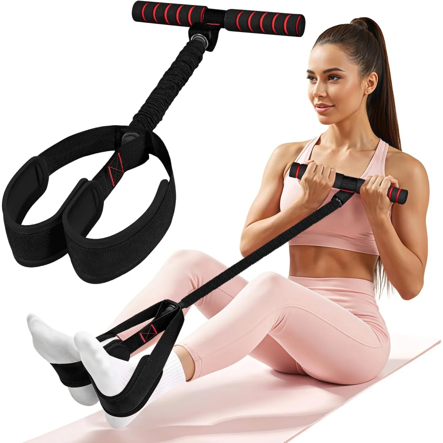 Heimtrainer mit Fußpedal und Widerstandsband für Ganzkörper-Fitness, Bauchmuskeltraining und Sit-ups