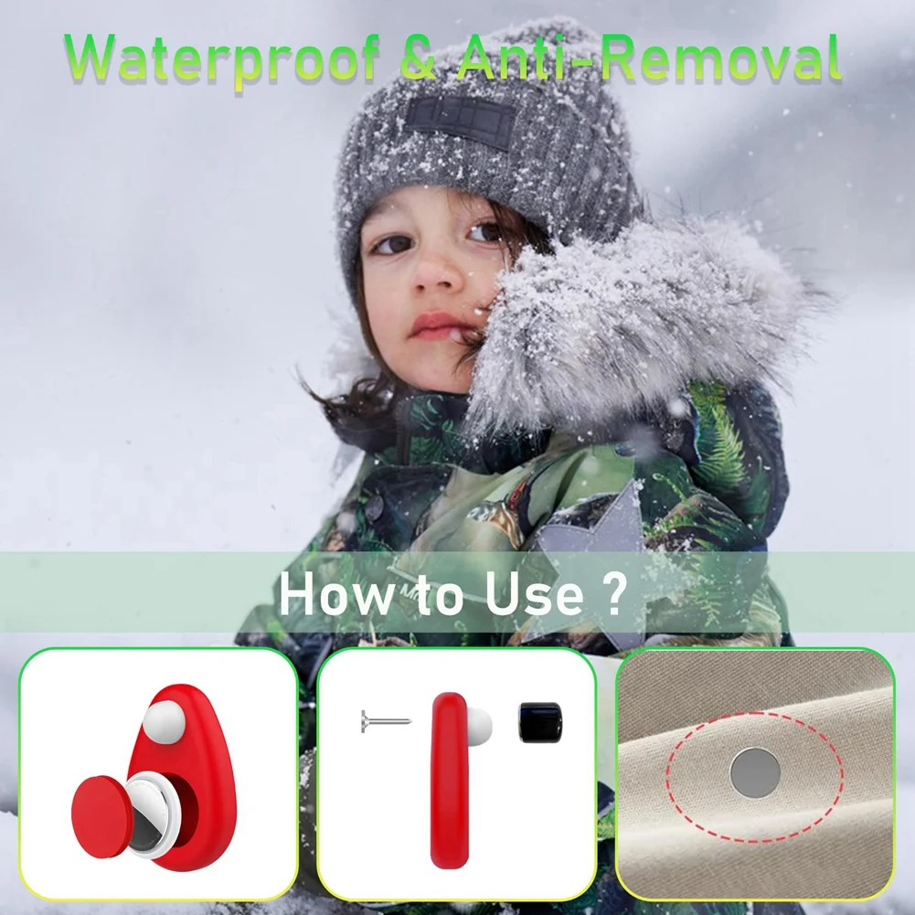 Soporte impermeable de silicona para niños A88M para funda de rastreador GPS oculta Airtag con pasador de seguridad rojo