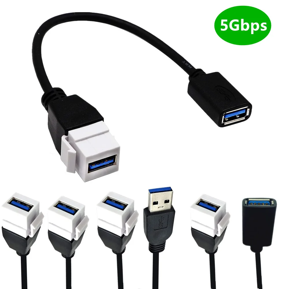 USB Male to Female Keystone Jack Coupler Connector Cable Adapter USB 3.0 A Female to A Female Extension Converter 0.2m
