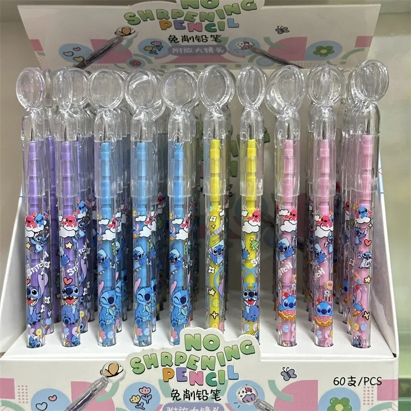 New Disney Stitch Pencil Cute Anime Cartoon Graffiti Pen with Magnifying Glass Student School Supplies for Kids Stationery Gifts