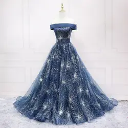 New Dark Blue Quinceanera Dresses Classic Off The Shoulder Tulle Party Ball Gown Simple Fashion Sequin Shining Banquet Vestidos