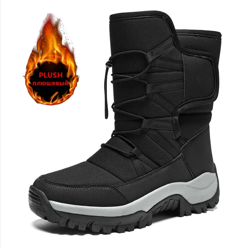 Brand Men\'s Winter Shoes Waterproof Men\'s Boots Warm Plush Couple Snow Boots Outdoor Non-slip Hiking Boots Men Work Ankle Boots