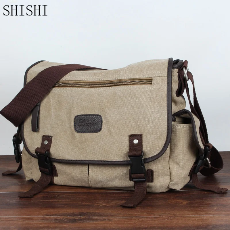 

High Capacity Canvas Shoulder Messenger Bag For Men Causal Crossbody Bag Fashion Male Multi-Function Travel Shoulder Bag