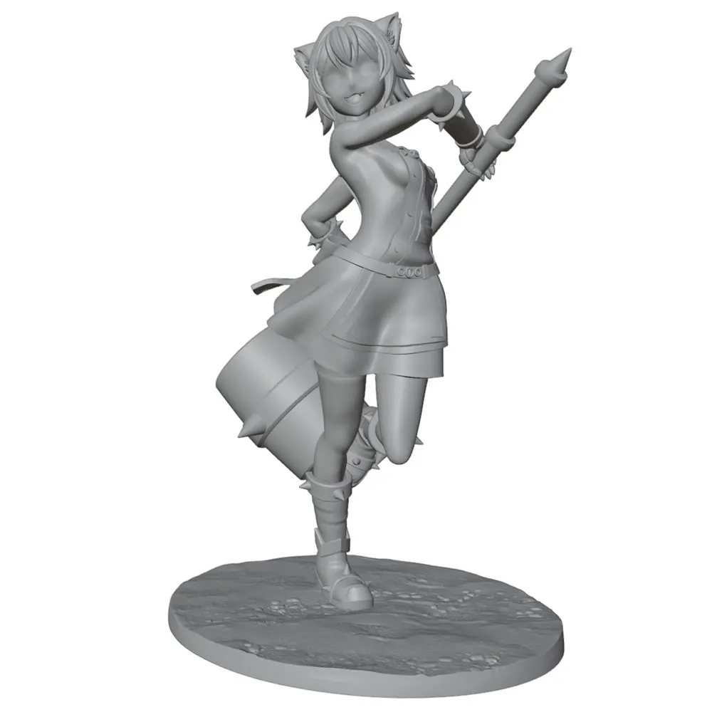 Figura de resina sin pintar niña con martillo para rol y coleccionismo - imagen 4