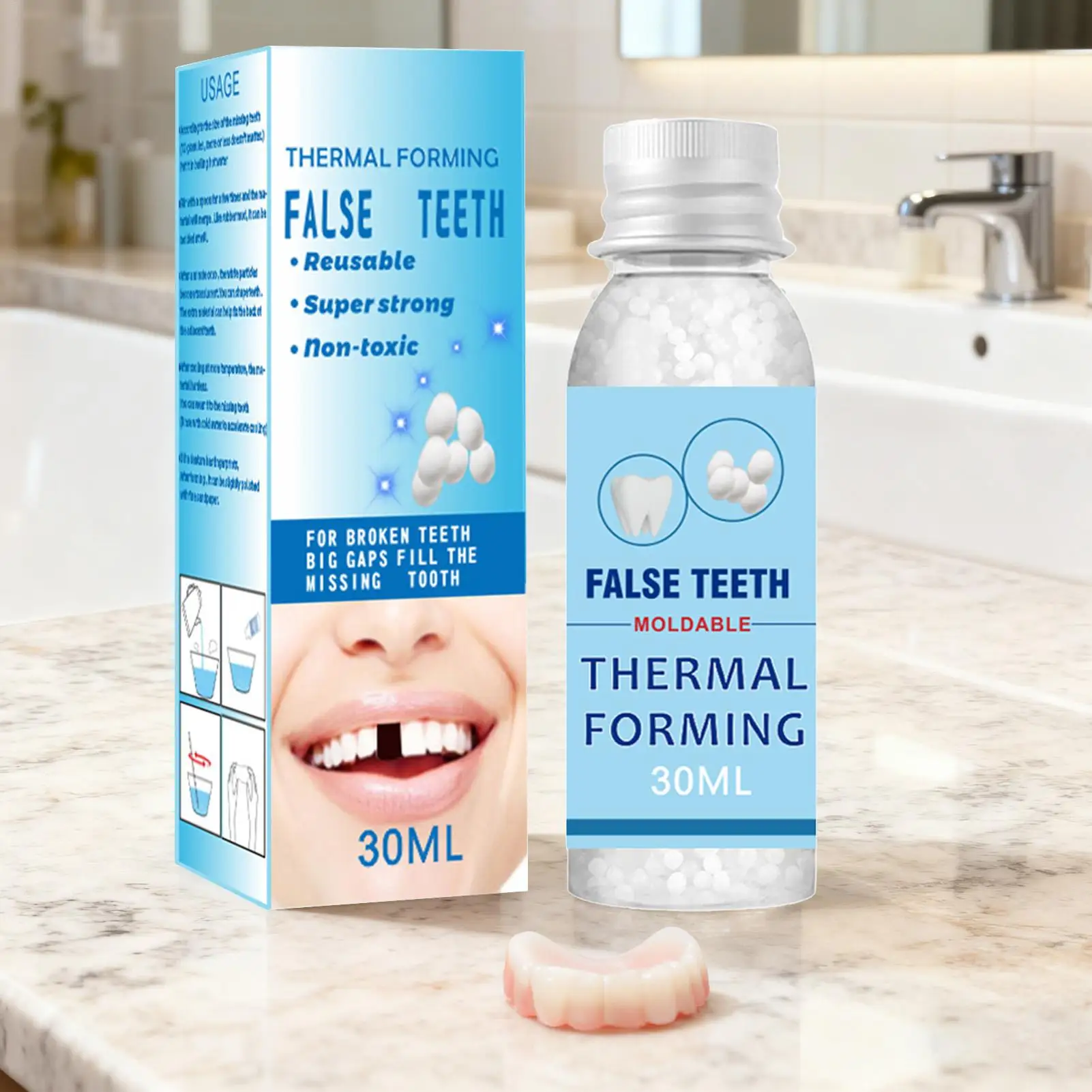 Picture 3: False Teeth Beads 30ml Solid adhesive for dentures temporary tooth restoration Moldable resin dentures for damaged teeth 30ml