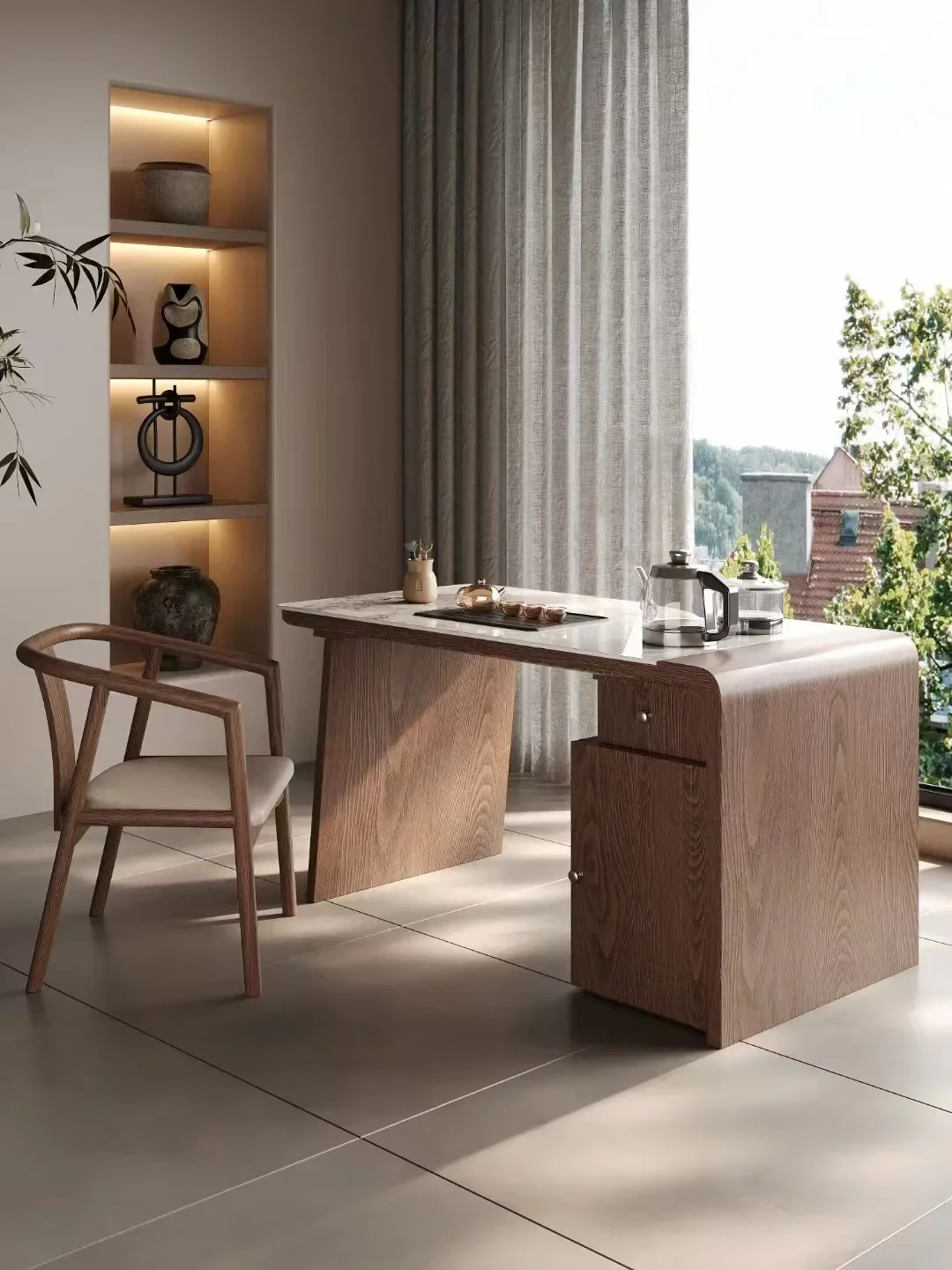 Italian medieval solid wood tea table Household walnut simple tea table