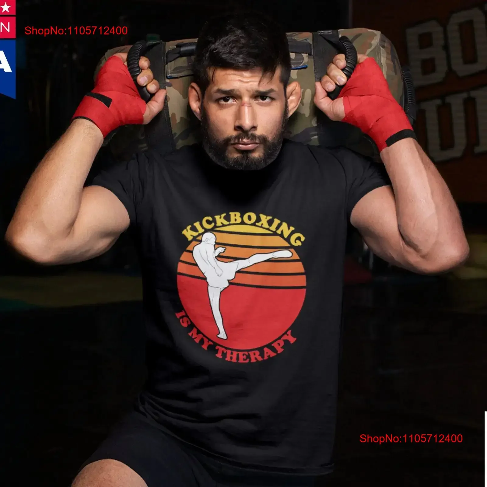 Kickboxing Is My Therapy Retro Sunset T Shirt for Kickboxer Love Boxing Class Fighter vintage Washed homme streetwear Casual