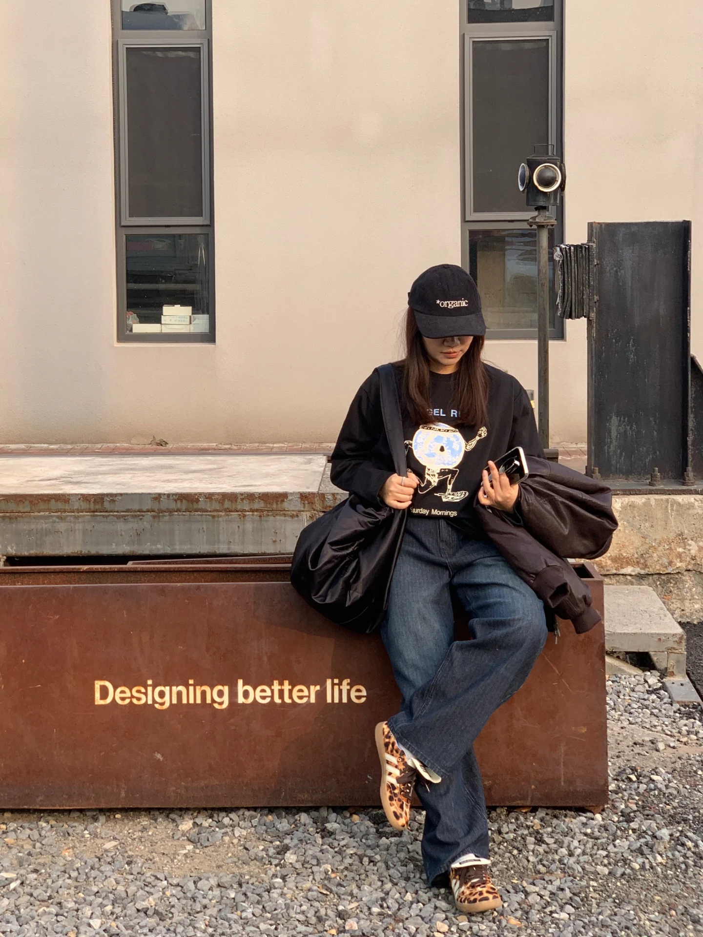 

A358 BAADA Vintage Sle Long Sve round Ne T-irt Dual Color Loose Fit Bagel Pattern ex Cotton Crew Ne Tee