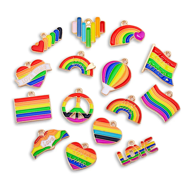 10Pcs Colorful Rainbow Heart Flag Pendant Love Wins Charm for Earring Bracelet Necklace LGBT Pendant Jewelry Making Accessories