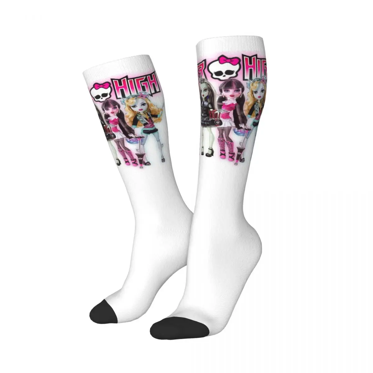 Monster High Doll Pretty Pink Pattern Socks Harajuku Sweat Absorbing Stockings All Season Long Socks for Unisex Birthday Present