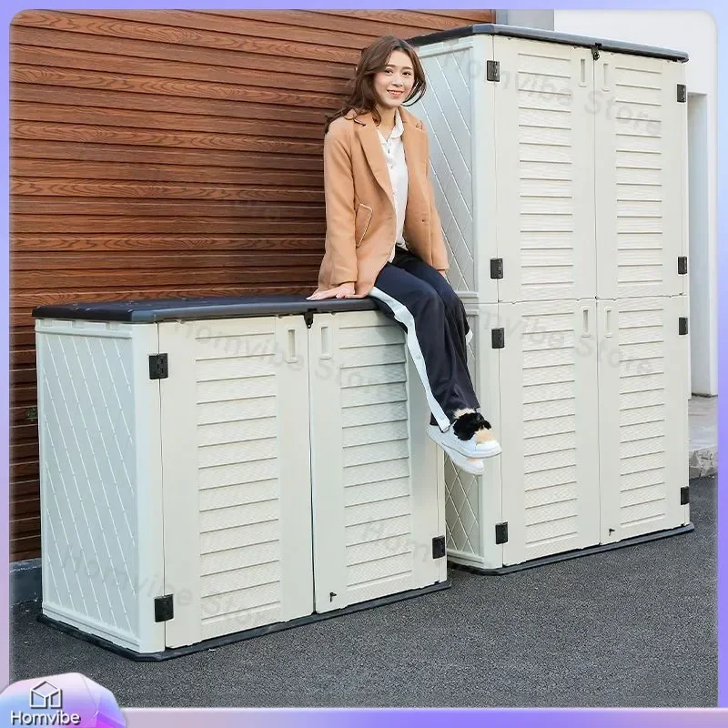 Outdoor Storage Cabinet Waterproof Garden Shed Balcony Locker Large Capacity Patio Deck Box Weather Resistant Furniture