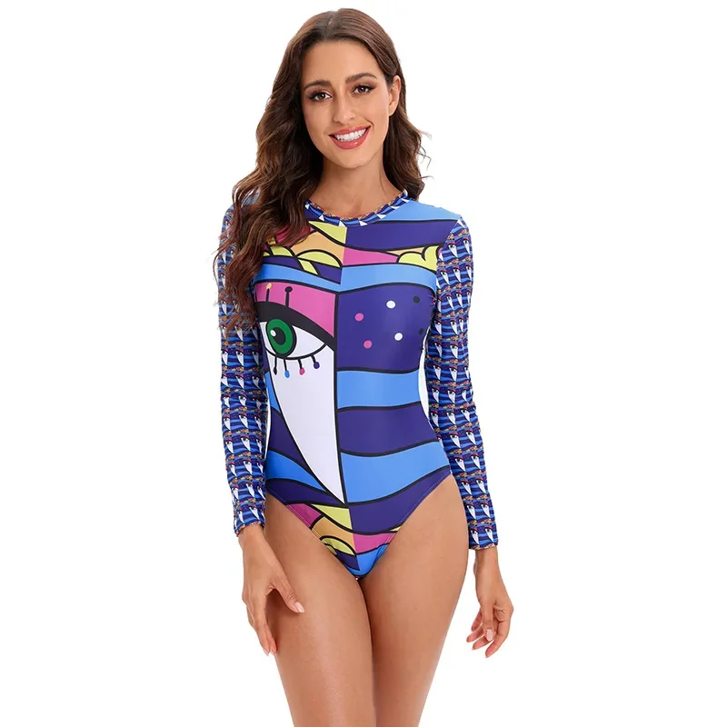 Long Sleeve Ruashgard Swimsuit 2022 New One Piece Swimwear Monokini Surf Suit Women Print Female Summer Bathing Suit Bodysuit