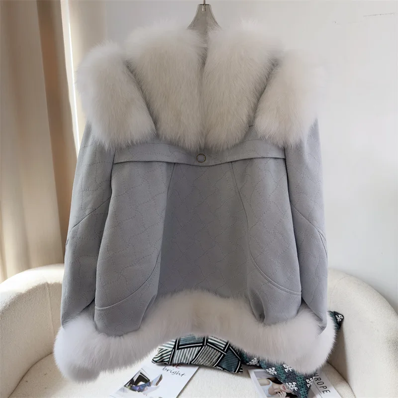 2023 Women Goose Down Jacket Fox Fur Collar Warm Thick Luxury Parkas Puffer Jacket Winter Fashion Loose Outwear Detachable