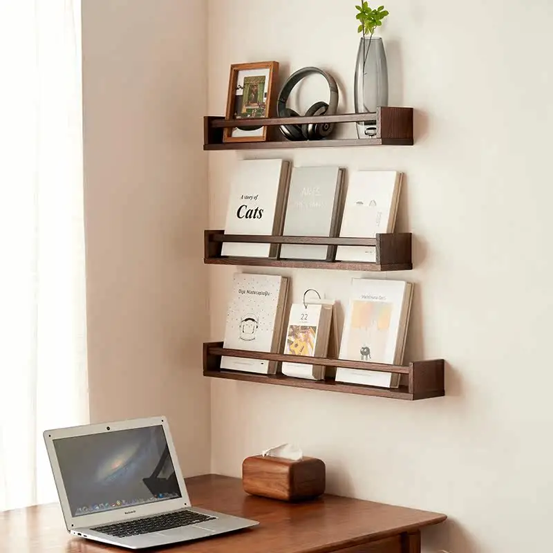 Creative Wall-Mounted Hook Rack, Entryway Black Walnut Coat Key Organizer, Solid Wood Hanger Shelf for Hallway Bedroom Storage