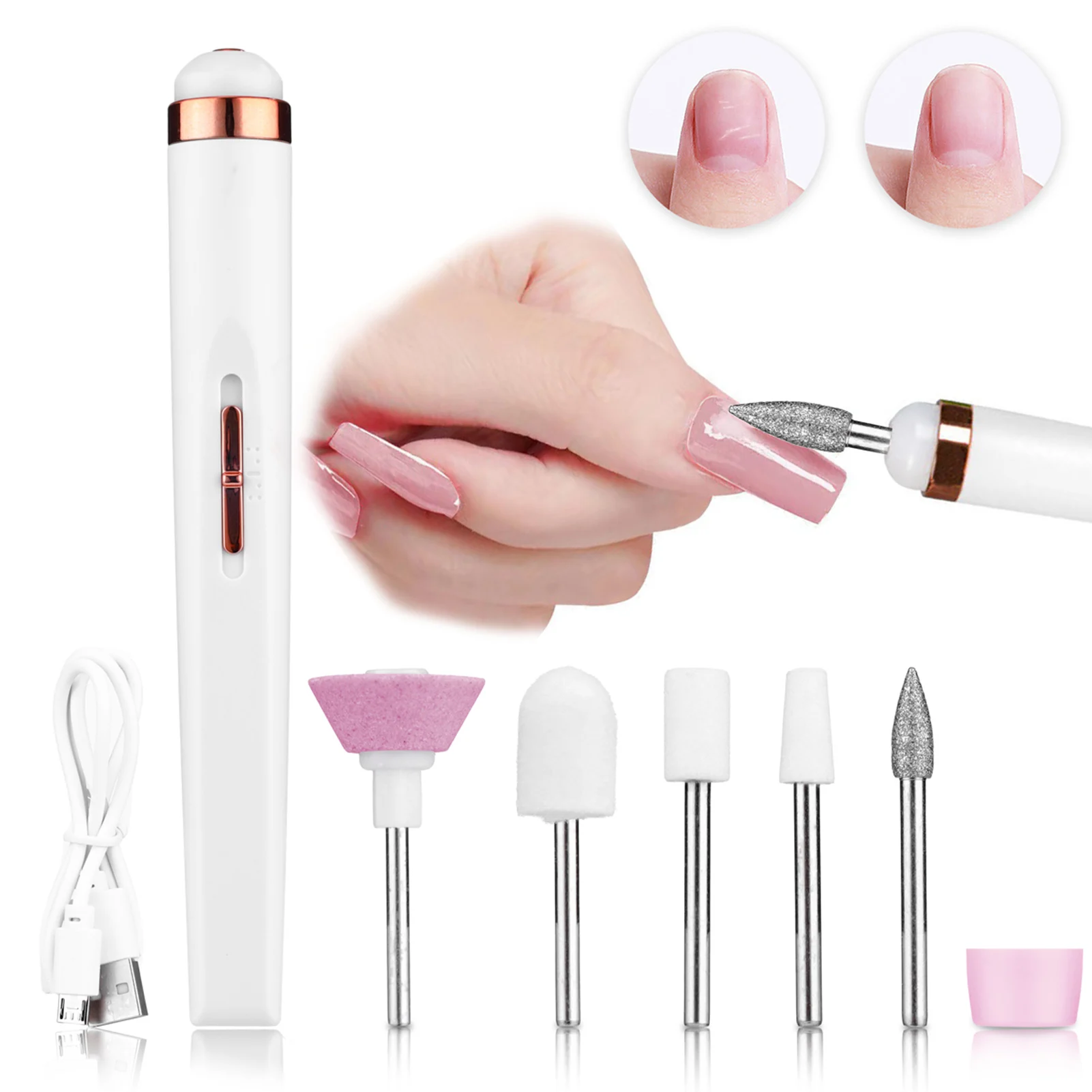 

Portable Electric Nail File Machine Low Noise Portable 5 in 1 Nail Grinder Suitable for Fingernail and Toenail MIAO-US
