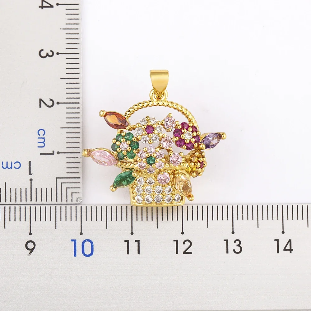 Nidin Shiny Multicolour Picnic Flower Basket Gold Plated Pendant Necklace Luxury Personality Friendship Jewelry Gifts for Girls