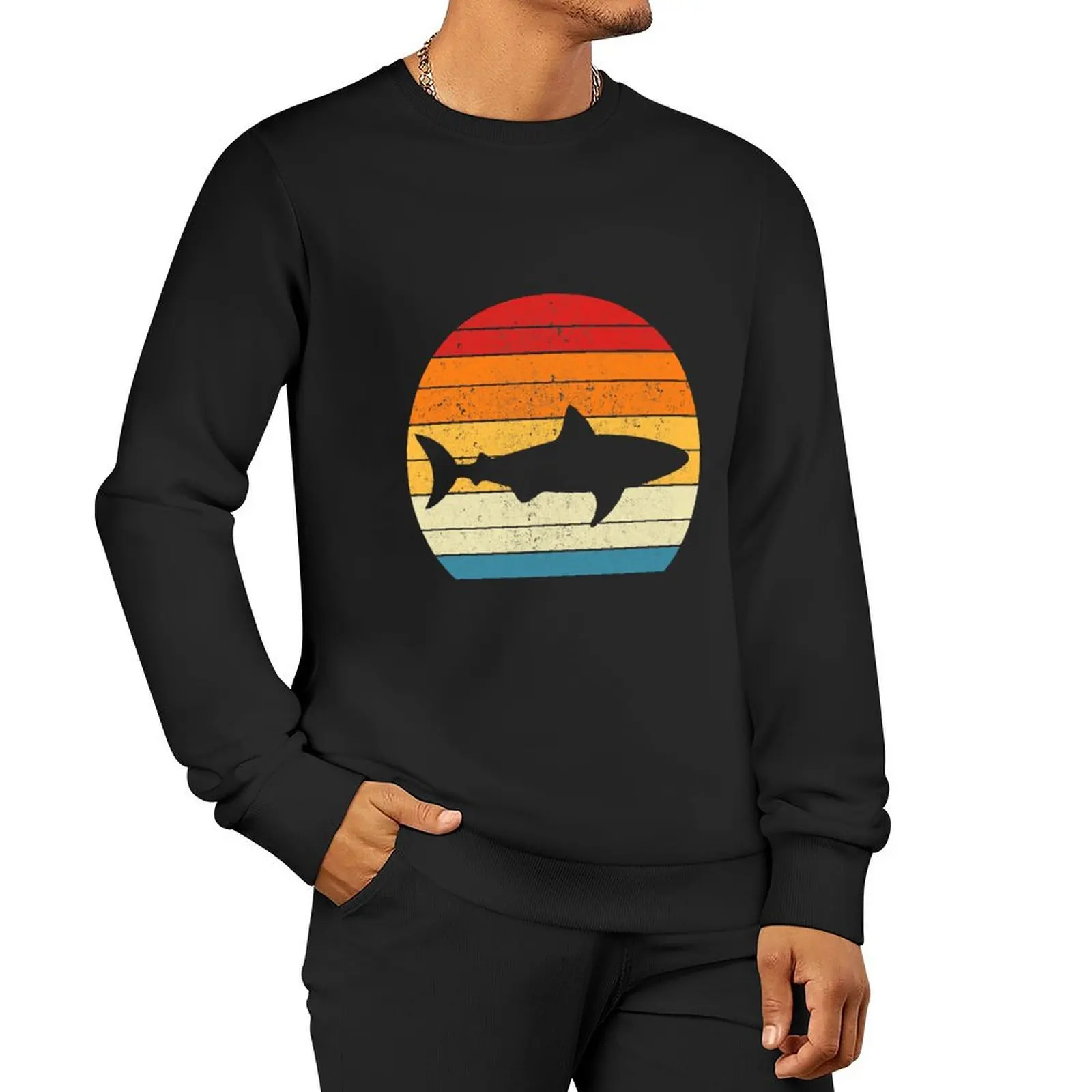 

Vintage Retro Shark Silhouette Funny Pullover Hoodie fashion men streetwear men autumn clothes sports sweatshirt man