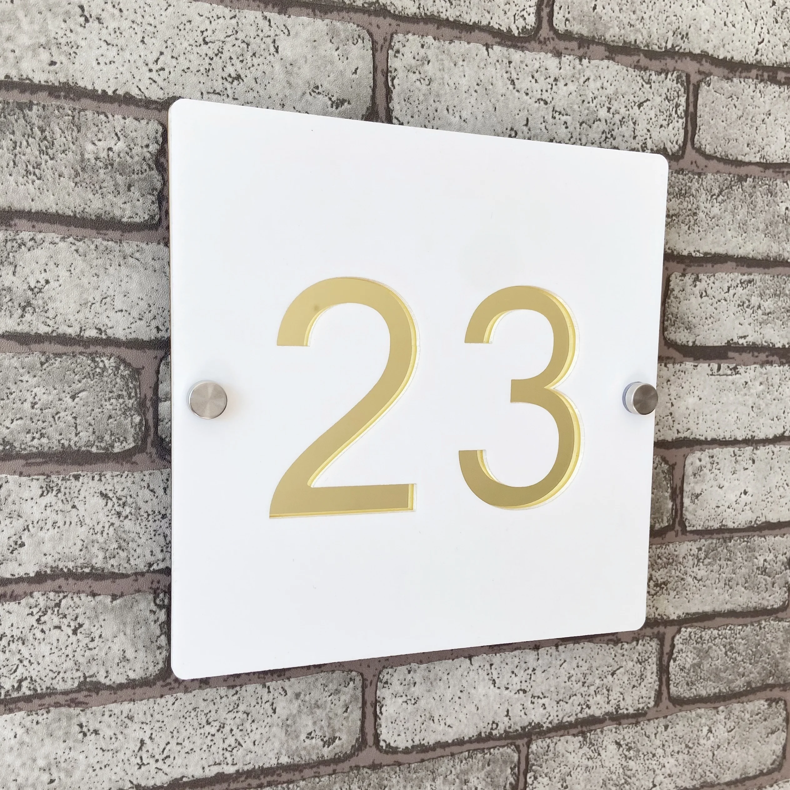 

White Gold 3D Digital Private Custom Modern Acrylic House Number Sign Plate Outside Address Name Door Room Weatherproof Plaque