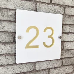 White Gold 3D Digital Private Custom Modern Acrylic House Number Sign Plate Outside Address Name Door Room Weatherproof Plaque