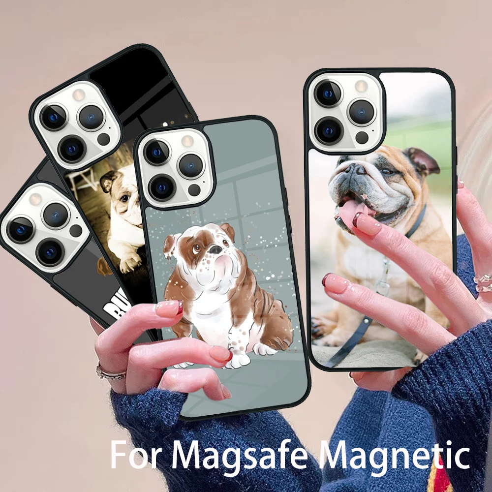 

British English Bulldog Phone Case Magesafe Magnetic Wireless Charge Cover For IPhone 16 11 12 13 14 15 Pro Max Plus Mini
