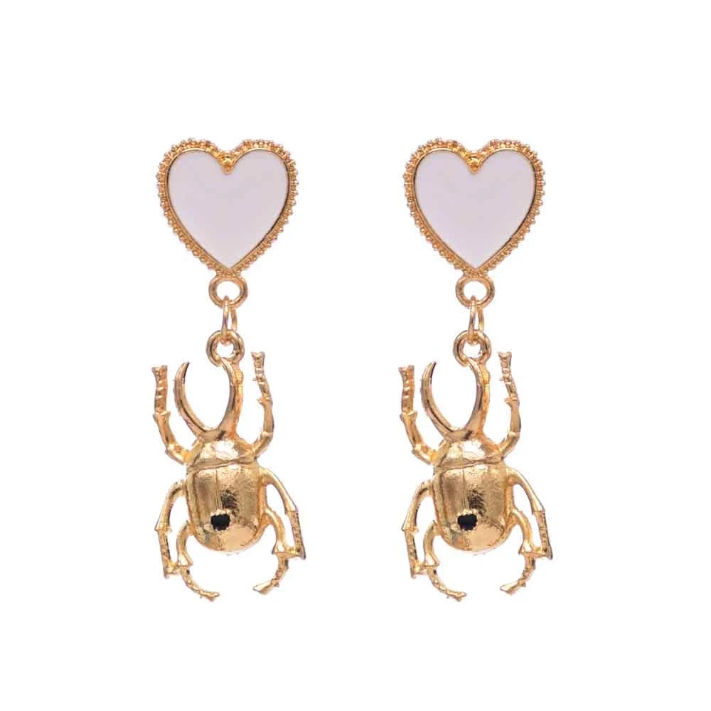 Unique Golden Metal Heart Beetle Bee Insect Drop Dangle Earrings For Women Girls Punk Bohemian Hippie Street Shot Jewelry Gifts