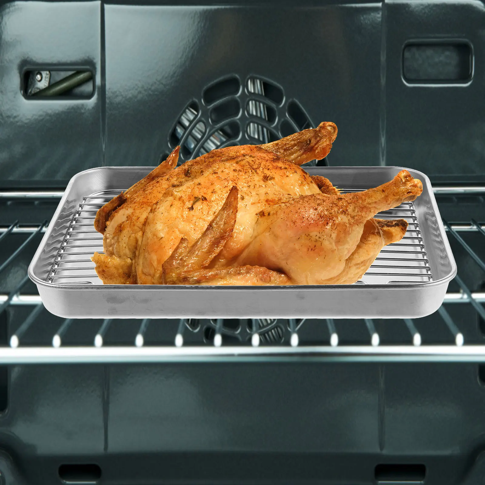 

1Set Stainless Steel Baking Tray Cooling Rack Non Stick Wire Sheet Pan Oil Draining Tray Fried Food Serving Bbq Snack Storage
