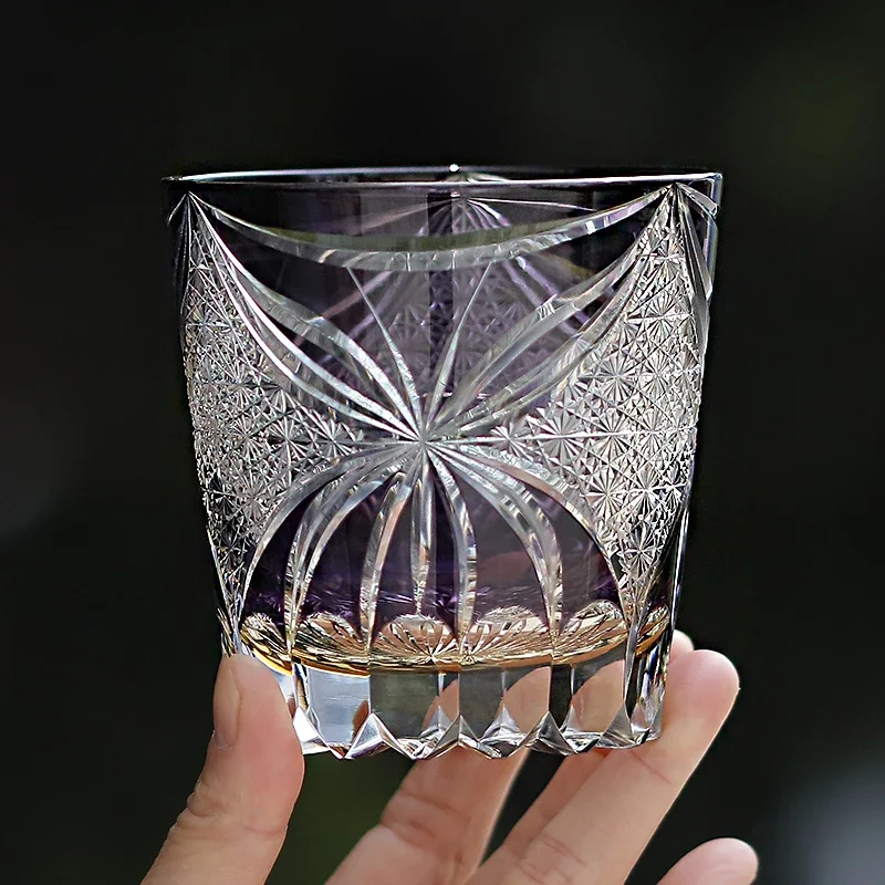 320 ml Handcrafted Black Whiskey Glass Tumbler Edo Kiriko Cut Ambition Design Barware for Gift