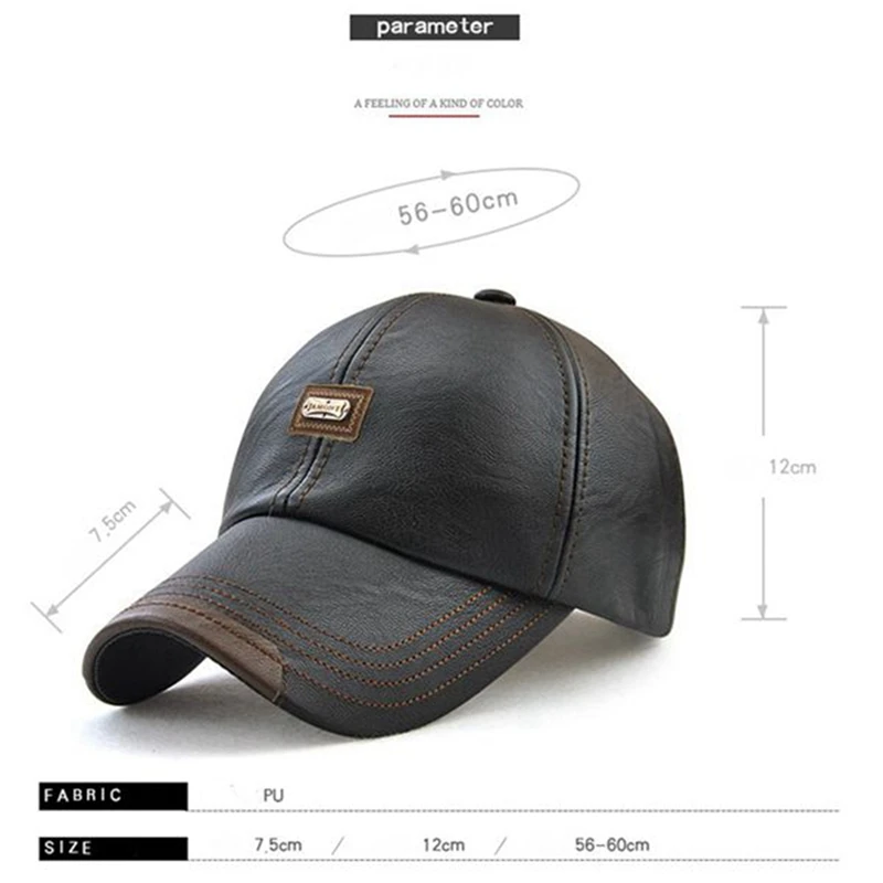 Jamont 1 Piece New Pu Leather Baseball Cap Hip Hop Casual Cap Men Adjustable Pu Cap Dark Brown