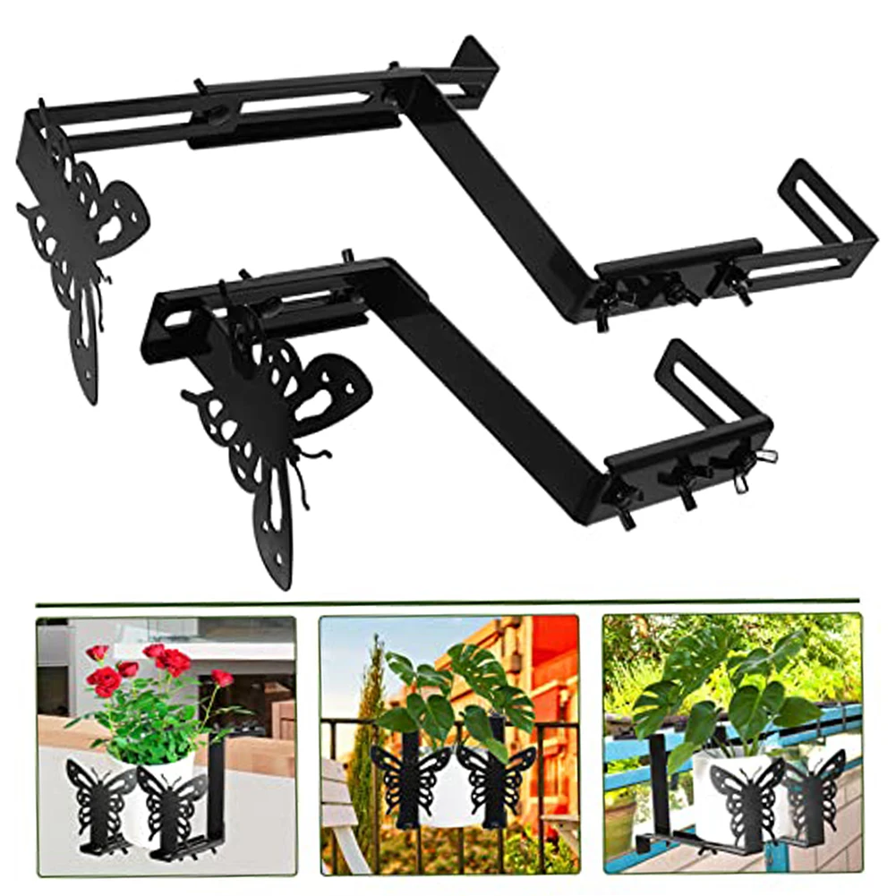 Black Balcony Flower Pot Hangers Elegant Design Balcony Pot Holders Hanging Basket Hooks Iron Hooks Robust Iron Material