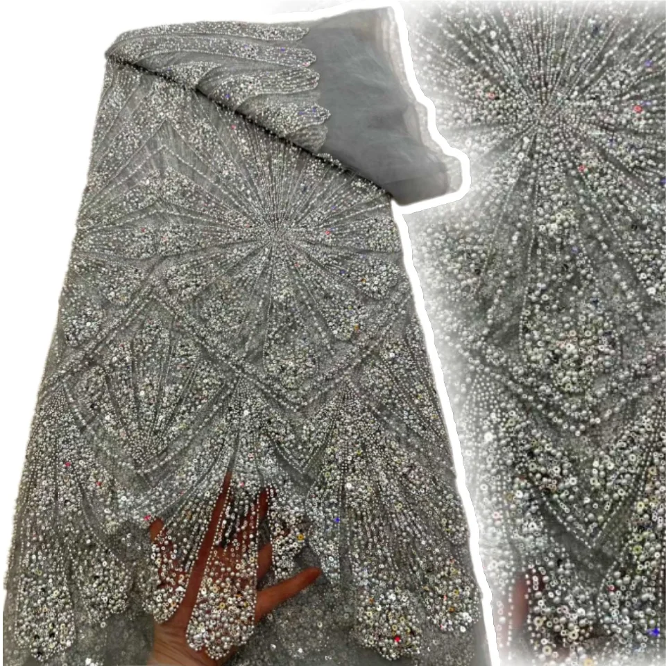 

Женские вечерние и свадебные платья, африканские свадебные наряды для жениха, ткань с бисером и кружевом, высококачественные французские и нигерийские кружевные ткани с пайетками и тюлем 2026, 2418