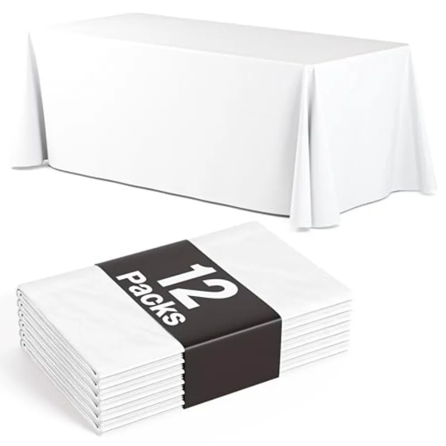 

12 Pack White Plastic Table Cloth - 70 x 120 Inch Rectangle Disposable Tablecloth for Parties - Rectangle Tablecloth - Disposab