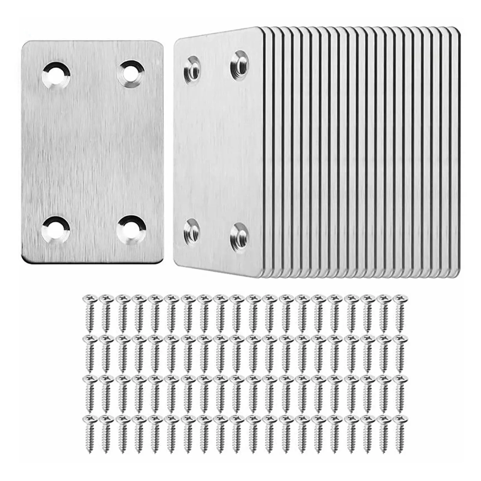 

60pcs (With Screws) Stainless Steel Flat Fixed Code Laminates Drag Straight Plate Four Holes Corner Code Frame Connecting Plate