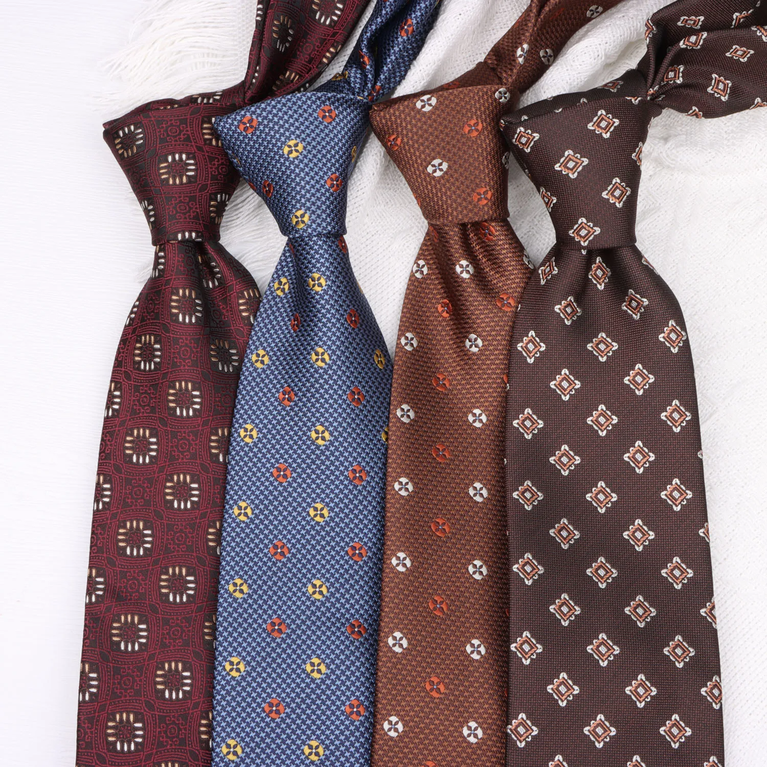 8 cm Width Classic Brown Pattern Ties For Men New Floral Striped Polka Dot Neckties Jacquared Neck Tie For Wedding Party Tuxedo