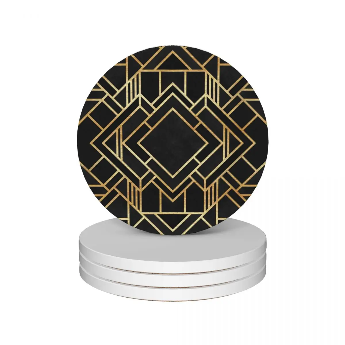 

Art Deco Black Ceramic Coasters (Set of 4) drinks Cup mat cup pads Coasters