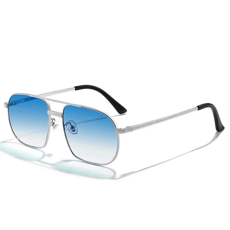 2023 New Polygon Driving Sunglasses Male Retro High Quality Metal Sun Glasses Women Blue Gradient Double Bridge Eyewear UV400