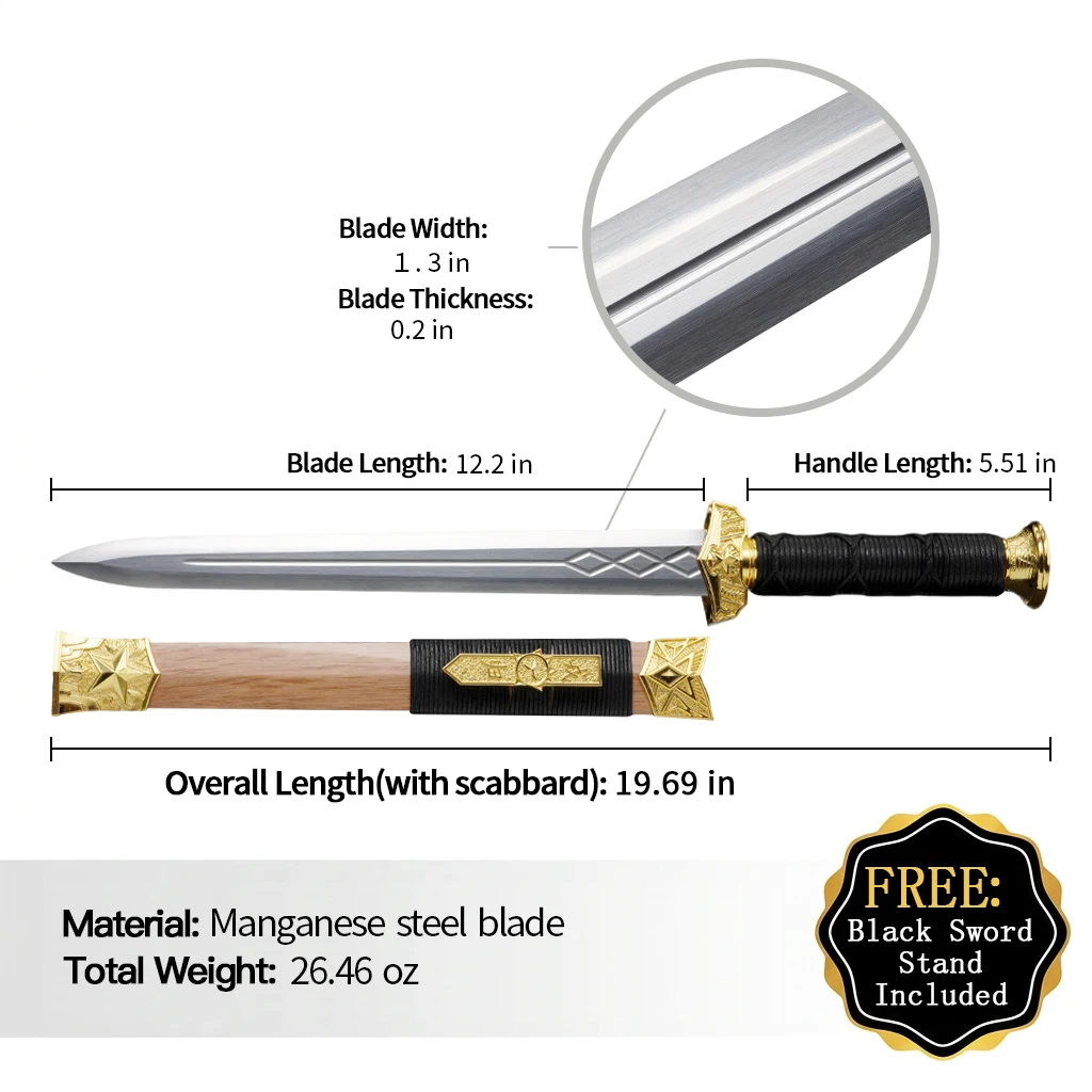 Short Sword Replica Novelty Craft Sword Twisted Pattern Folded Steel Blade Silver Zinc Alloy Fittings & Ebony Wood Scabbard - view 4