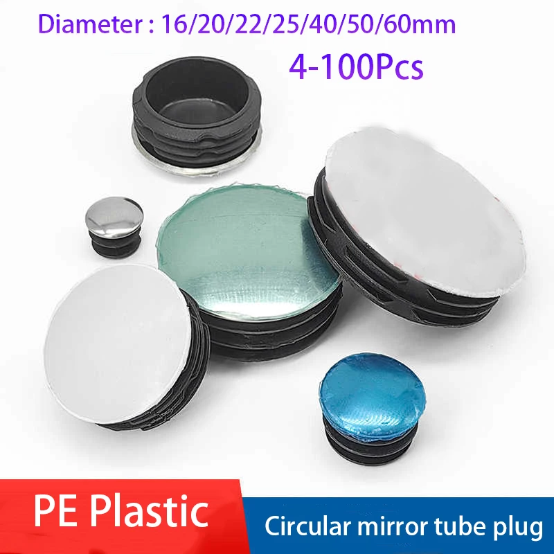 4-100Pcs Round PE Plastic Black Plug Iron Sheet Pipe Head Furniture Table and Chair Foot Pad Diameter 16/20/22/25/40/50/60mm